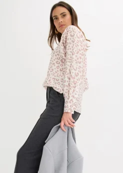 bonprix Bekleidung·Jacken & Mäntel|Blusen & Tuniken^Viskose- Bluse mit Fledermausärmeln wollweiß/silberlila/hellrosa