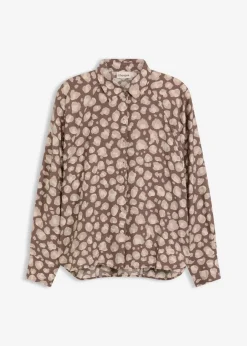 bonprix Blusen & Tuniken|Bekleidung·Jacken & Mäntel^Viskose- Bluse mit Fledermausärmeln mittelbraun/naturstein/kieselbeige leo bedruckt