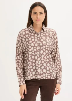 bonprix Blusen & Tuniken|Bekleidung·Jacken & Mäntel^Viskose- Bluse mit Fledermausärmeln mittelbraun/naturstein/kieselbeige leo bedruckt