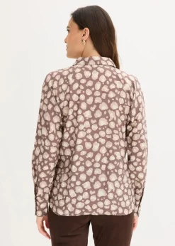bonprix Blusen & Tuniken|Bekleidung·Jacken & Mäntel^Viskose- Bluse mit Fledermausärmeln mittelbraun/naturstein/kieselbeige leo bedruckt