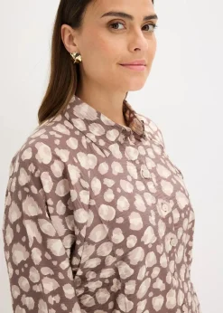 bonprix Blusen & Tuniken|Bekleidung·Jacken & Mäntel^Viskose- Bluse mit Fledermausärmeln mittelbraun/naturstein/kieselbeige leo bedruckt