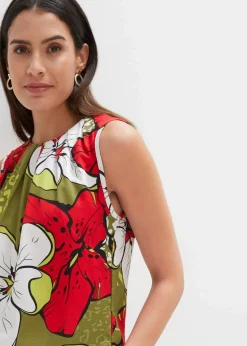 bonprix Bekleidung·Jacken & Mäntel|Blusen & Tuniken^Viskose Blusentop erdbeere/dunkelkhaki floral