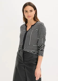 bonprix Shirts & Tops^Viskose Langarmshirt schwarz/naturbeige graphisch bedruckt