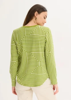 bonprix Shirts & Tops^Viskose Langarmshirt moos/naturbeige graphisch bedruckt