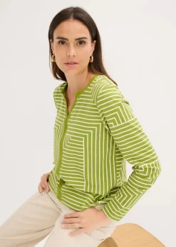 bonprix Shirts & Tops^Viskose Langarmshirt moos/naturbeige graphisch bedruckt