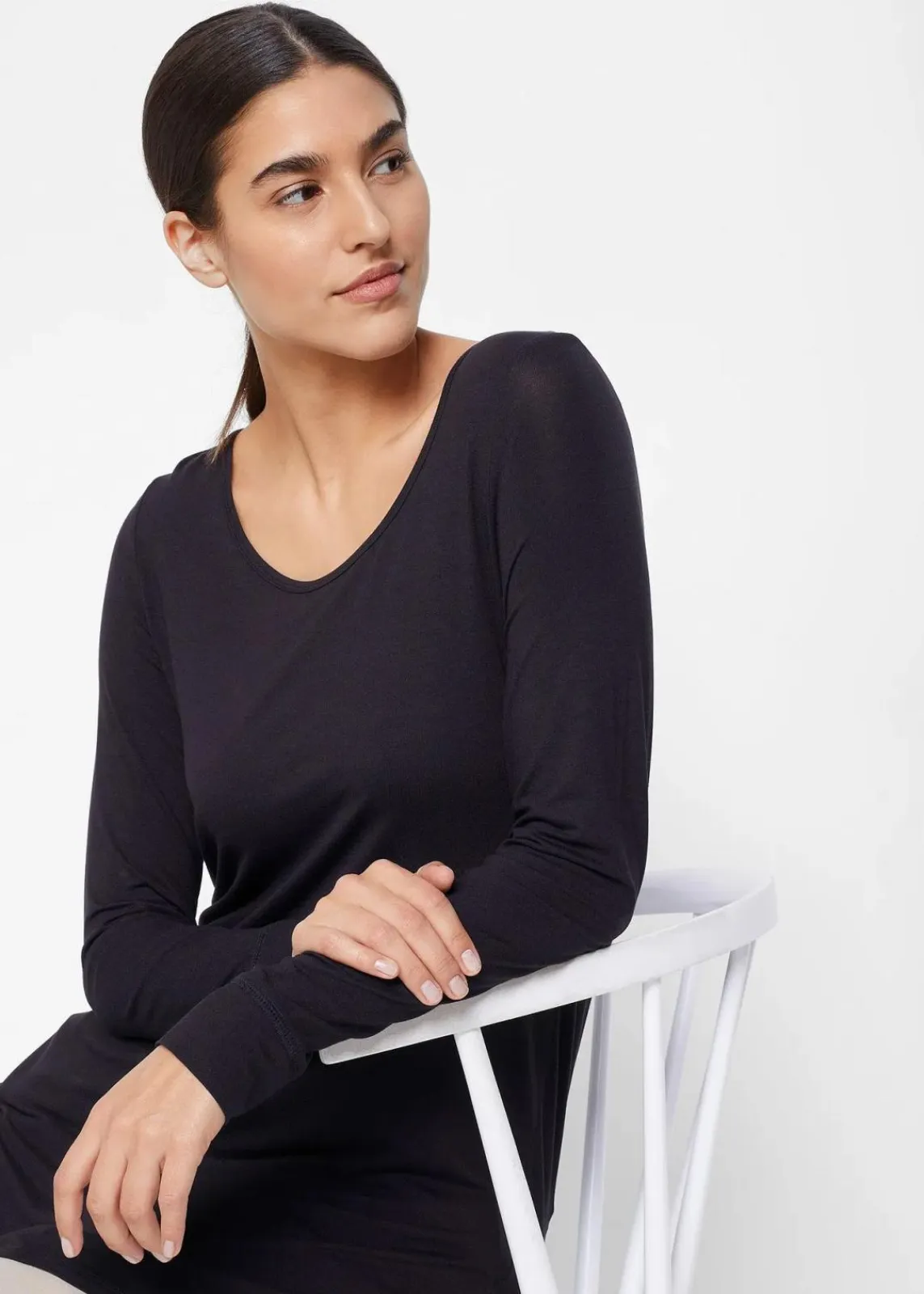 bonprix Shirts & Tops^Viskose Longshirt, Langarm schwarz