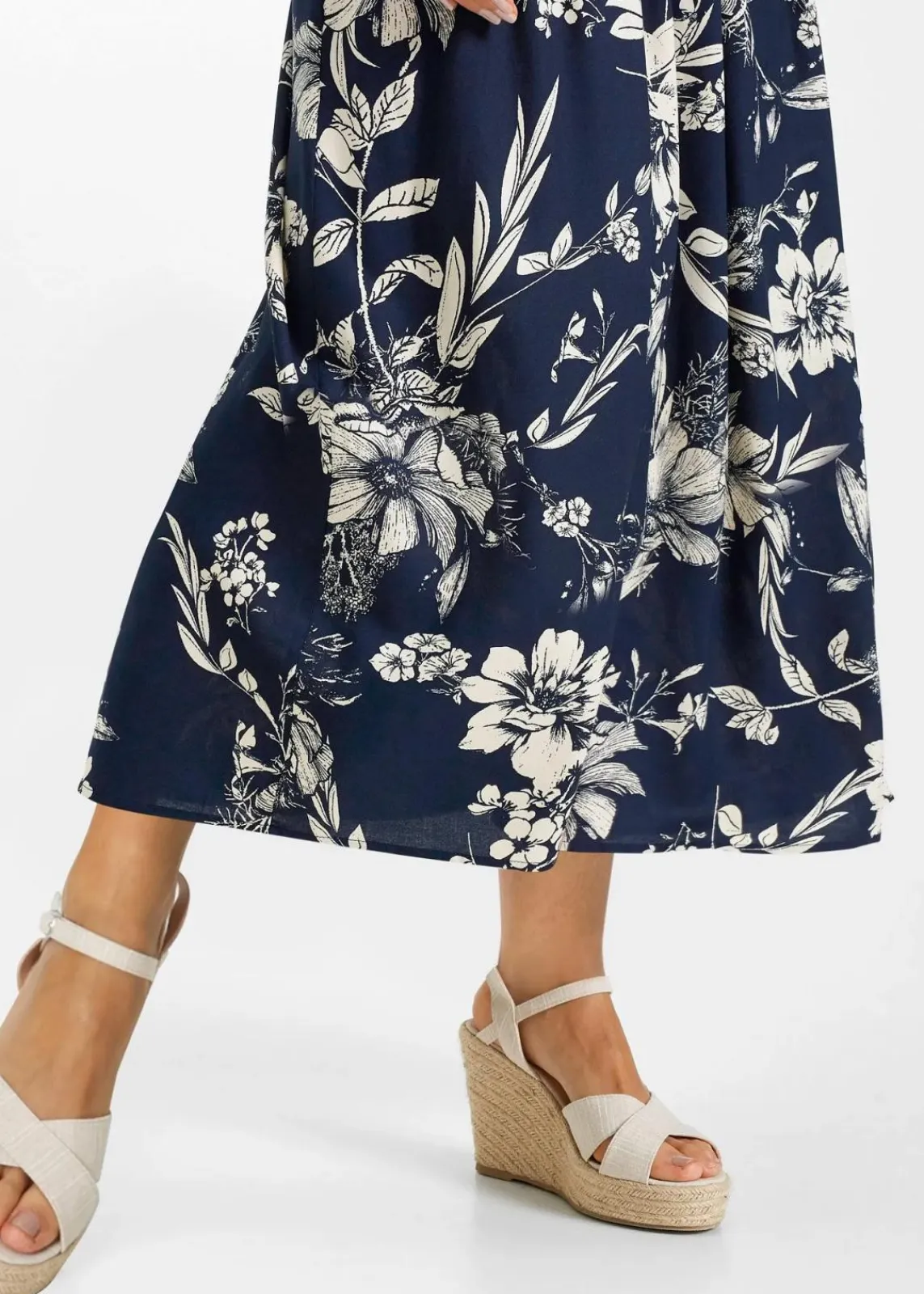 bonprix Bekleidung·Sportbekleidung|Röcke^Viskose Maxirock dunkelblau/kieselbeige floral