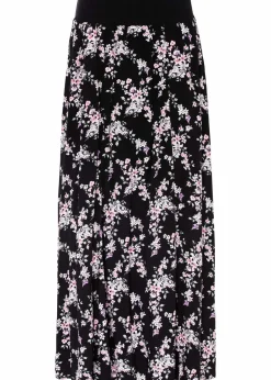 bonprix Kurzgrößen|Bekleidung·Sportbekleidung^Viskose Maxirock schwarz/rosa geblümt