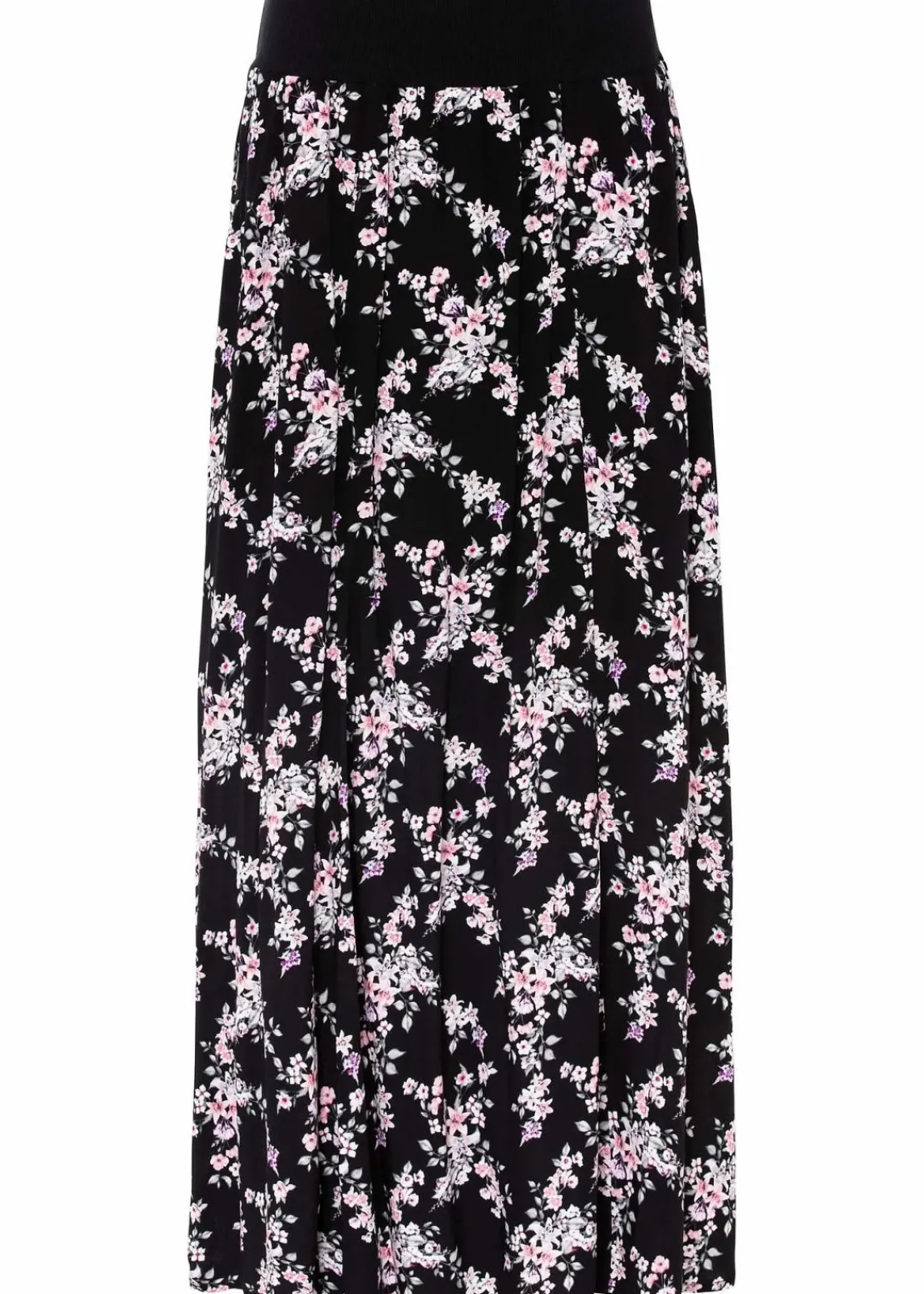 bonprix Kurzgrößen|Bekleidung·Sportbekleidung^Viskose Maxirock schwarz/rosa geblümt