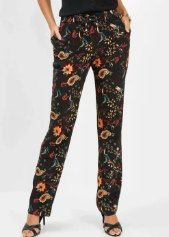 bonprix Bekleidung·Kleider|Hosen^Viskose Schlupfhose schwarz/chillirot paisley