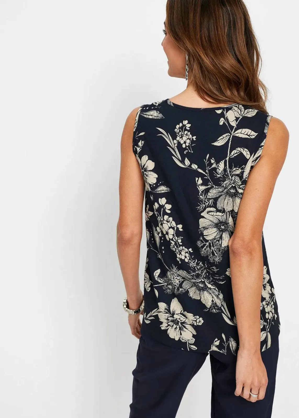 bonprix Shirts & Tops^Viskose Top dunkelblau/kieselbeige floral