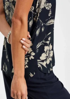 bonprix Shirts & Tops^Viskose Top dunkelblau/kieselbeige floral
