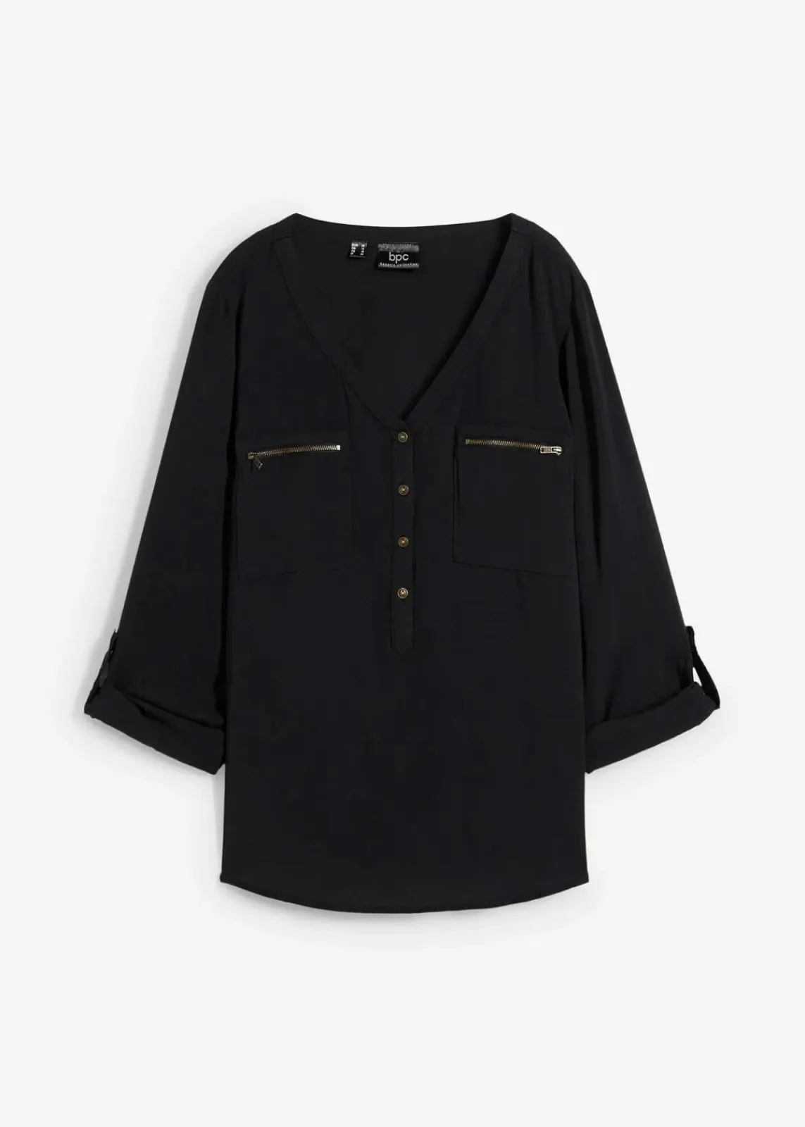 bonprix Bekleidung·Jacken & Mäntel|Blusen & Tuniken^Viskose-Bluse mit V-Ausschnitt, langarm schwarz