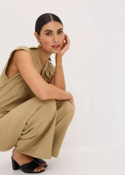 bonprix Bekleidung·Homewear|Jumpsuits^Viskose-Jumpsuit mit Bindeband khakibraun