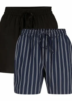 bonprix Nachhaltigere Materialien|Hosen^Viskose-Shorts mit Bindegürtel (2er Pack) dunkelblau gestreift+schwarz uni