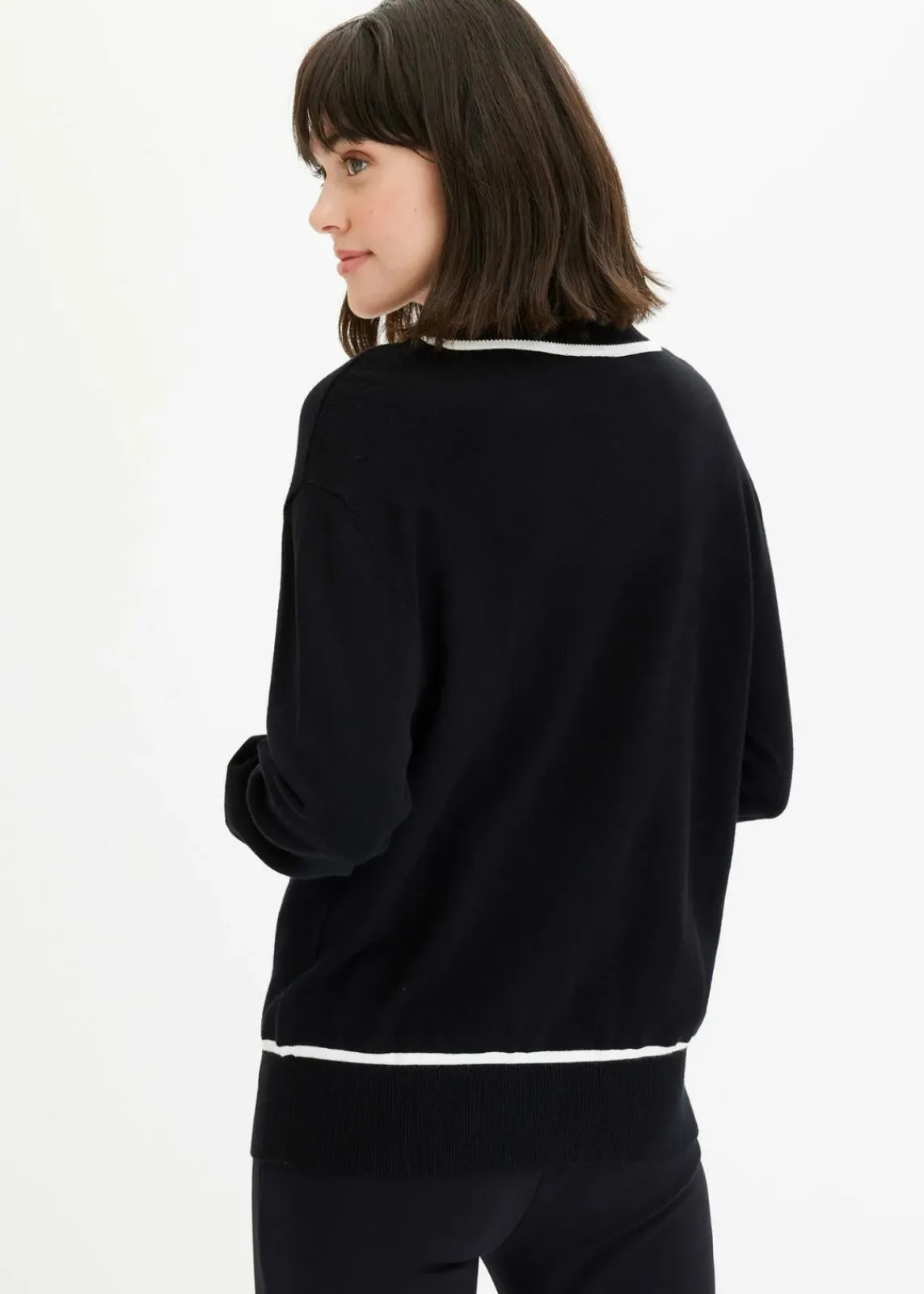 bonprix Bekleidung·Umstandsmode|Bekleidung·Jeans^V-Neck Cardigan schwarz/wollweiß