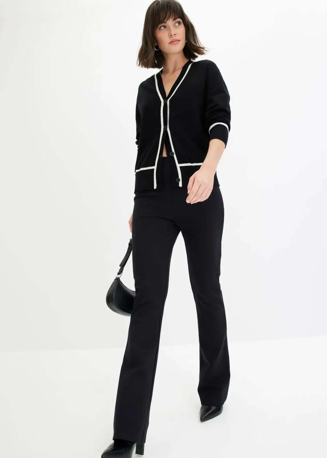 bonprix Bekleidung·Umstandsmode|Bekleidung·Jeans^V-Neck Cardigan schwarz/wollweiß