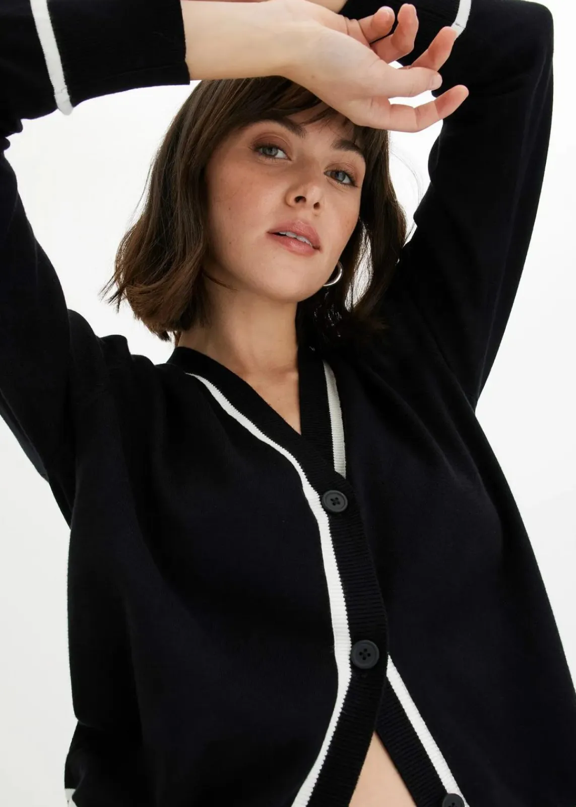 bonprix Bekleidung·Umstandsmode|Bekleidung·Jeans^V-Neck Cardigan schwarz/wollweiß