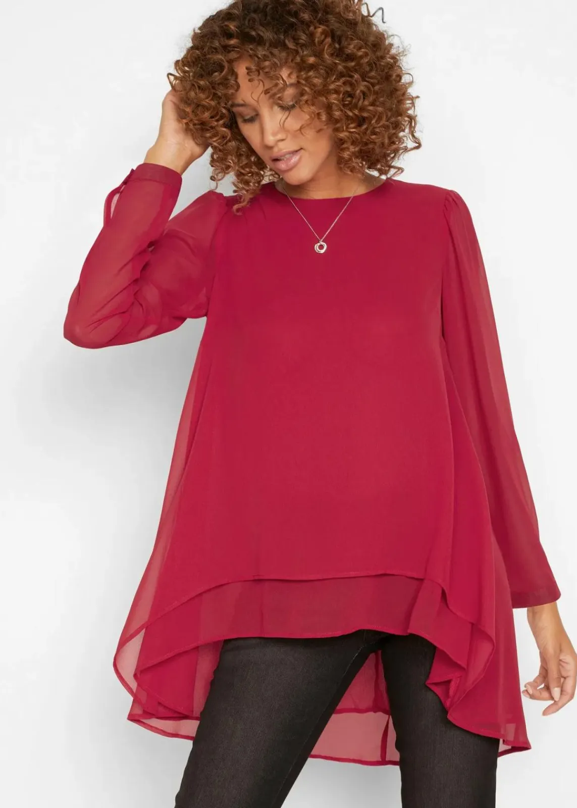 bonprix Blusen & Tuniken|Bekleidung·Jacken & Mäntel^Vokuhila Long-Tunika abendrot