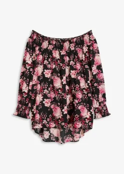 bonprix Blusen & Tuniken|Bekleidung·Jacken & Mäntel^Vokuhila-Bluse schwarz geblümt