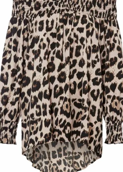 bonprix Bekleidung·Jacken & Mäntel|Blusen & Tuniken^Vokuhila-Bluse kreidebeige/braun leo bedruckt