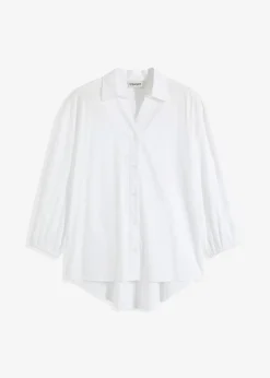bonprix Bekleidung·Jacken & Mäntel|Blusen & Tuniken^Vokuhila-Bluse aus Baumwoll-Mix weiß