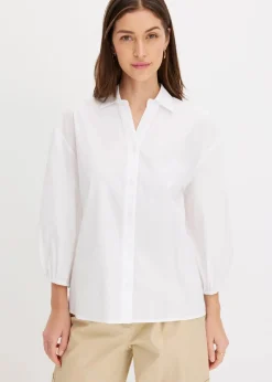 bonprix Bekleidung·Jacken & Mäntel|Blusen & Tuniken^Vokuhila-Bluse aus Baumwoll-Mix weiß