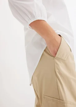 bonprix Bekleidung·Jacken & Mäntel|Blusen & Tuniken^Vokuhila-Bluse aus Baumwoll-Mix weiß
