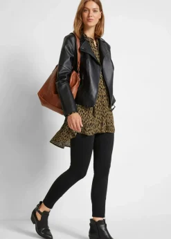 bonprix Bekleidung·Jacken & Mäntel|Blusen & Tuniken^Vokuhila-Bluse aus reiner Viskose schwarz/oliv bedruckt