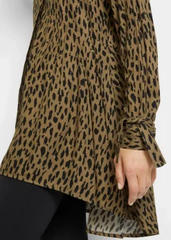 bonprix Bekleidung·Jacken & Mäntel|Blusen & Tuniken^Vokuhila-Bluse aus reiner Viskose schwarz/oliv bedruckt