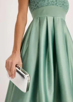 bonprix Bekleidung·Pullover & Strickjacken|Festliche Mode^Vokuhila-Kleid aus glänzendem Satin mit Spitze pastellgrün