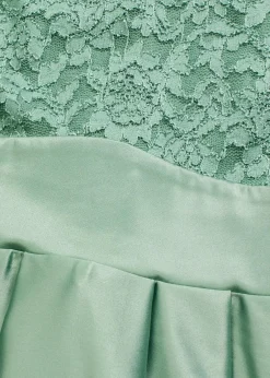 bonprix Bekleidung·Pullover & Strickjacken|Festliche Mode^Vokuhila-Kleid aus glänzendem Satin mit Spitze pastellgrün