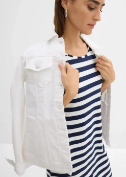bonprix Bekleidung·Pullover & Strickjacken|Kleider^Vokuhila-Kleid aus schwerer reiner Baumwolle dunkelblau/wollweiß gestreift
