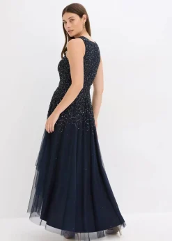 bonprix Bekleidung·Pullover & Strickjacken|Festliche Mode^Vokuhila-Kleid mit Pailettenstickerei dunkelblau
