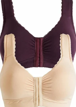 bonprix Große Cups D-H|Nachhaltigere Materialien^Vorderverschluss-BH ohne Bügel mit Bio-Baumwolle (2er Pack) beere + kreidebeige