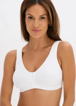 bonprix Große Cups D-H|Nachhaltigere Materialien^Vorderverschluss-BH ohne Bügel mit Bio-Baumwolle (2er Pack) lachsrosa + weiß