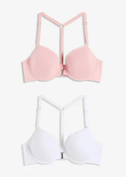 bonprix Bhs|Baumwollunterwäsche^Vorderverschluss-Schalen BH mit Bügel mit Baumwolle (2er Pack) antikrosa + weiß