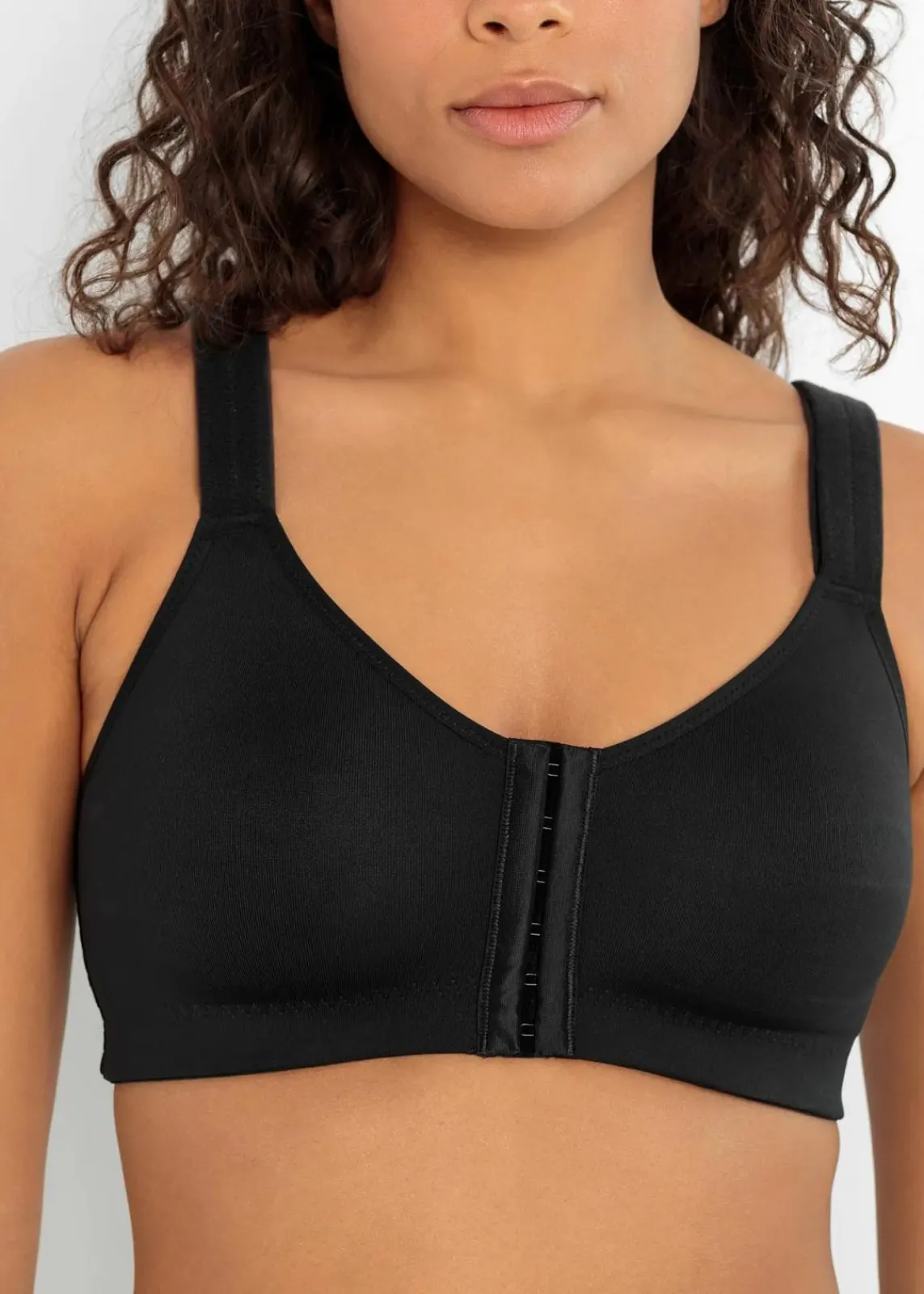 bonprix Große Cups D-H|Sportbekleidung^Vorderverschluss-Sport-BH mit starkem Halt schwarz