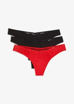 bonprix Wäsche·Baumwollunterwäsche|Wäsche·Höschen^V-String mit Bio-Baumwolle (3er Pack) erdbeere + 2x schwarz