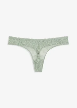 bonprix Wäsche·Dessous|Wäsche·Höschen^V-String mit floraler Spitze rauchgrün