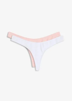 bonprix Wäsche·Basics|Wäsche·Baumwollunterwäsche^V-String mit komfortabler Baumwolle (2er Pack) antikrosa + weiß