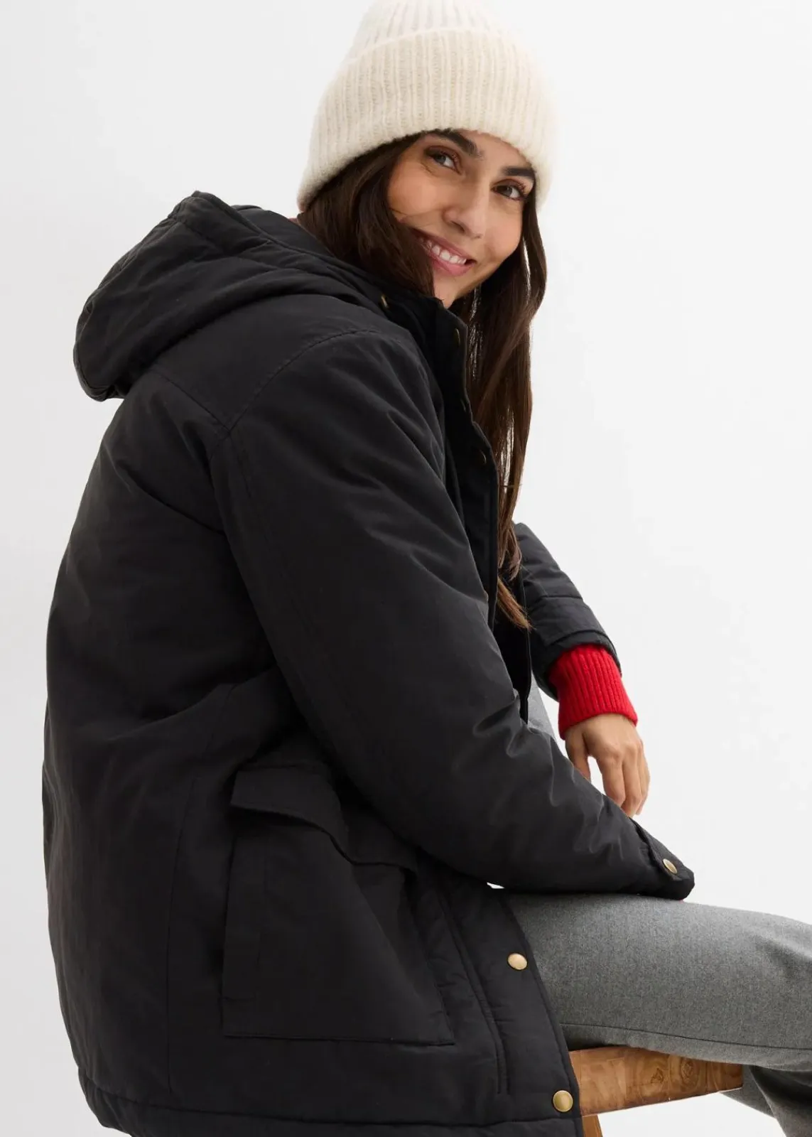 bonprix Bekleidung·Hosen|Jacken & Mäntel^Warm wattierter Parka schwarz