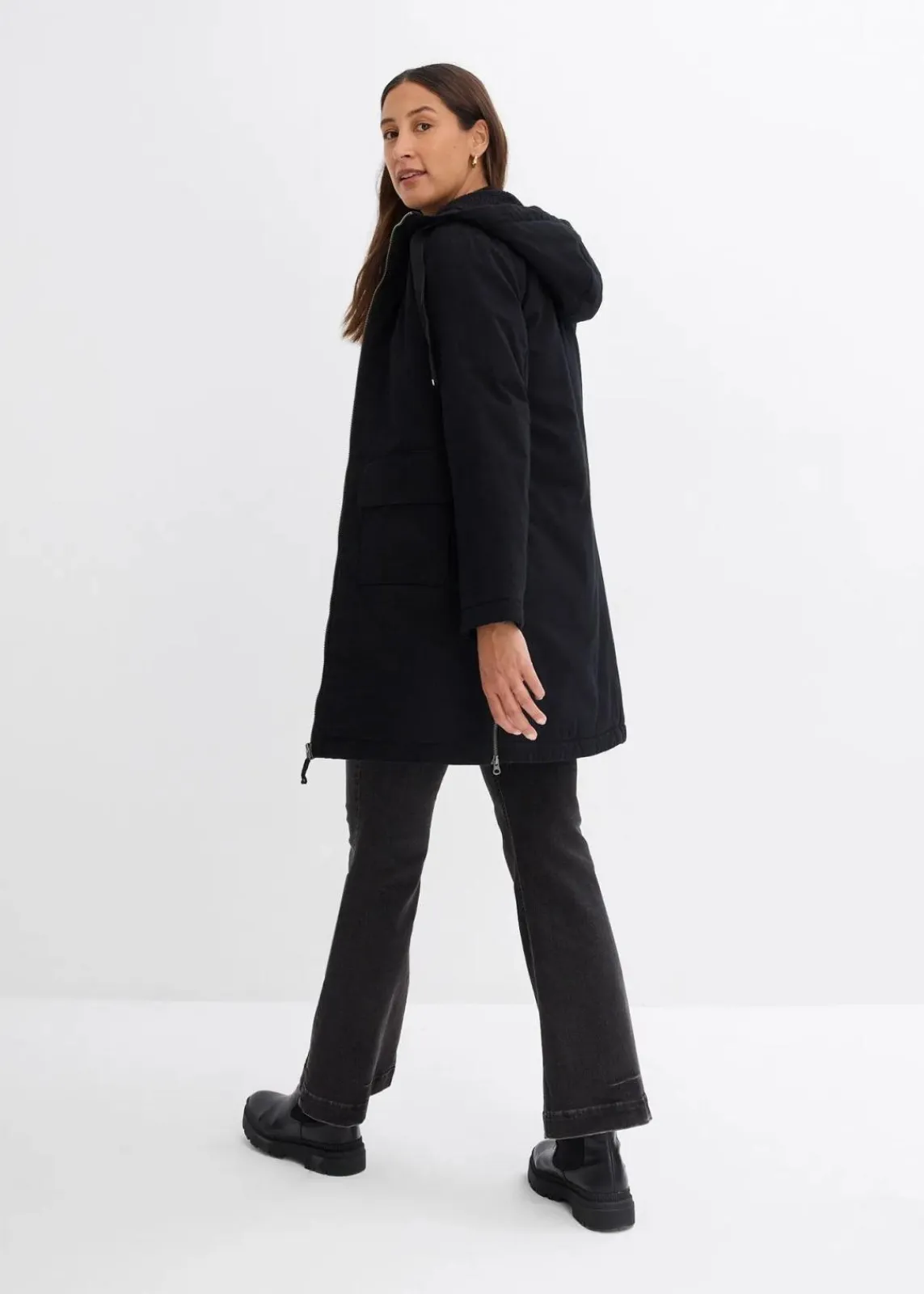 bonprix Bekleidung·Hosen|Jacken & Mäntel^warm wattierter Winterparka mit Teddyfutter in Kapuze schwarz