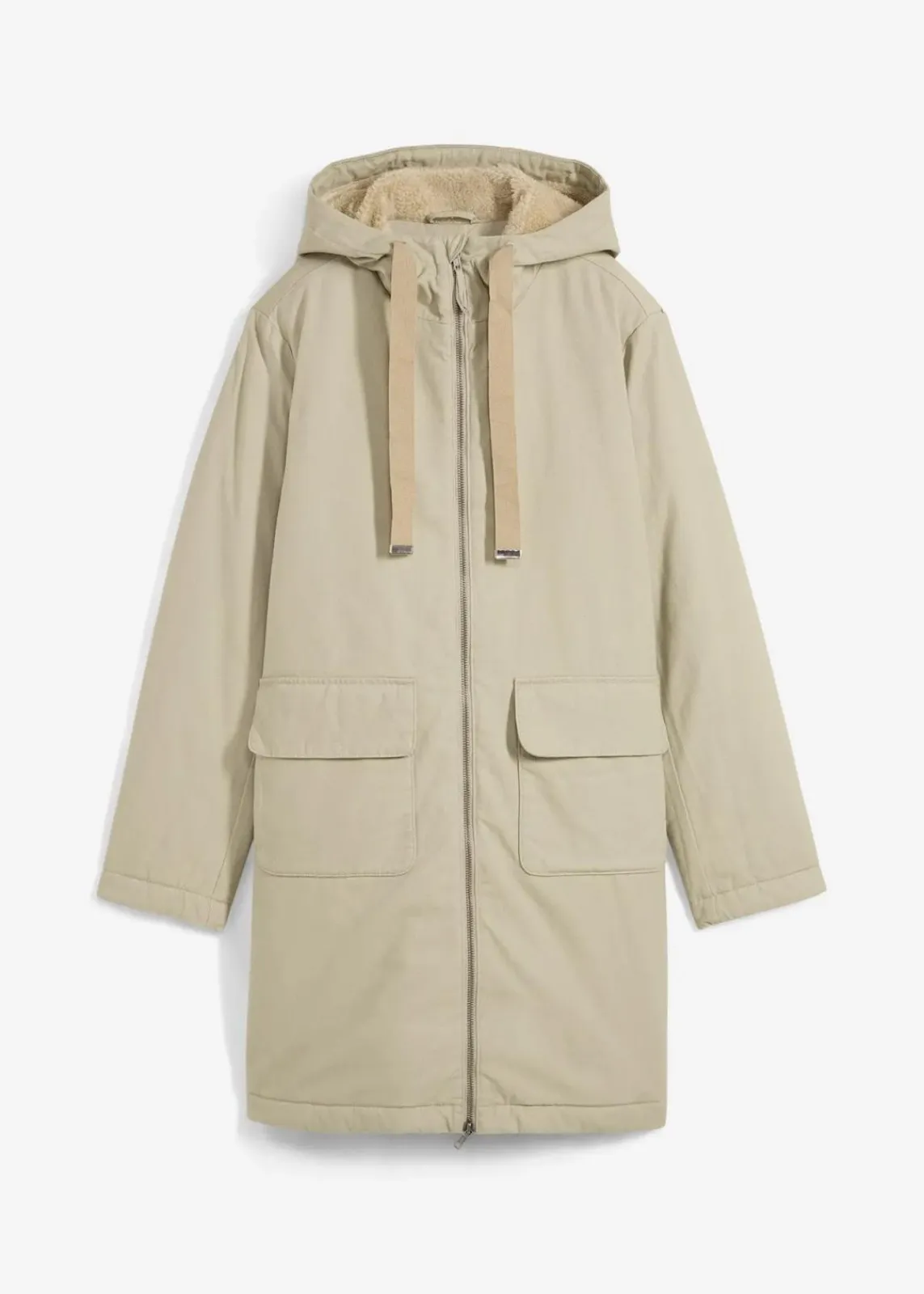 bonprix Jacken & Mäntel|Bekleidung·Hosen^warm wattierter Winterparka mit Teddyfutter in Kapuze mattschilf