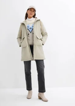 bonprix Jacken & Mäntel|Bekleidung·Hosen^warm wattierter Winterparka mit Teddyfutter in Kapuze mattschilf