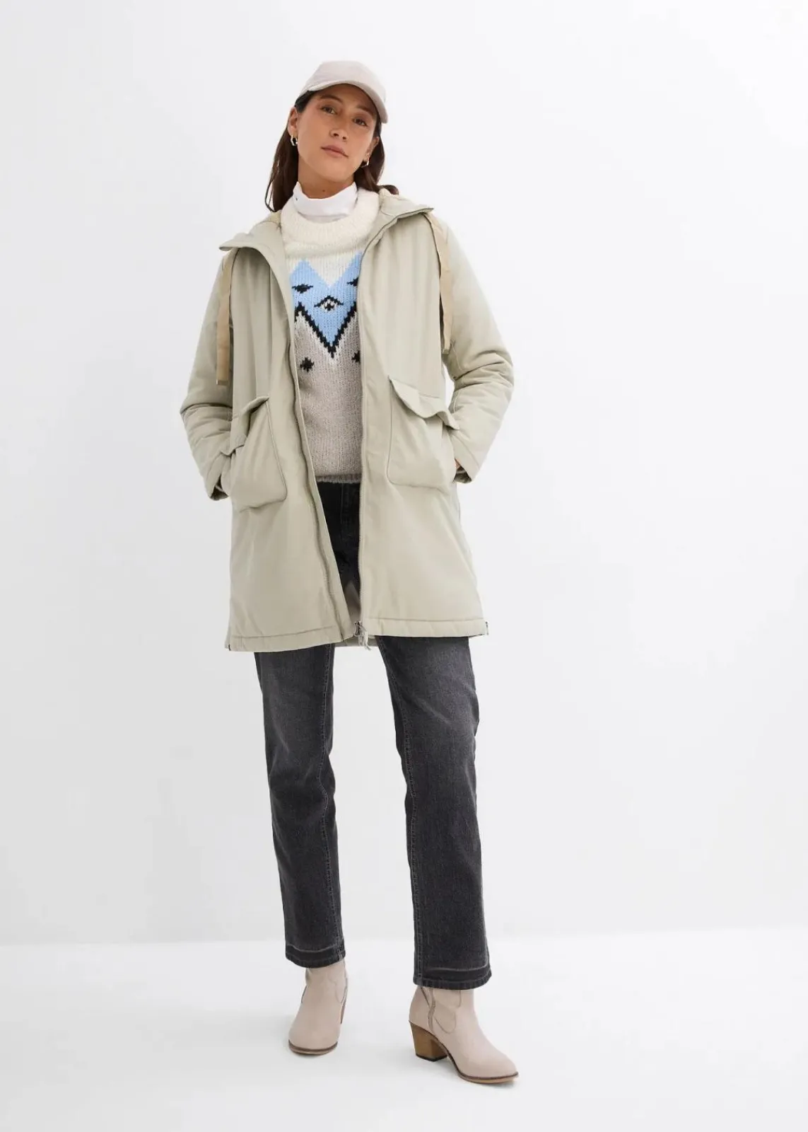 bonprix Jacken & Mäntel|Bekleidung·Hosen^warm wattierter Winterparka mit Teddyfutter in Kapuze mattschilf