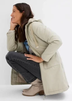bonprix Jacken & Mäntel|Bekleidung·Hosen^warm wattierter Winterparka mit Teddyfutter in Kapuze mattschilf