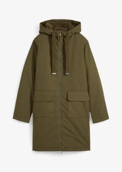 bonprix Jacken & Mäntel|Bekleidung·Hosen^warm wattierter Winterparka mit Teddyfutter in Kapuze dunkeloliv