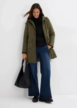 bonprix Jacken & Mäntel|Bekleidung·Hosen^warm wattierter Winterparka mit Teddyfutter in Kapuze dunkeloliv
