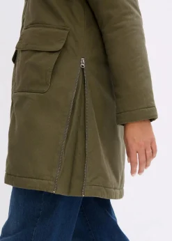 bonprix Jacken & Mäntel|Bekleidung·Hosen^warm wattierter Winterparka mit Teddyfutter in Kapuze dunkeloliv